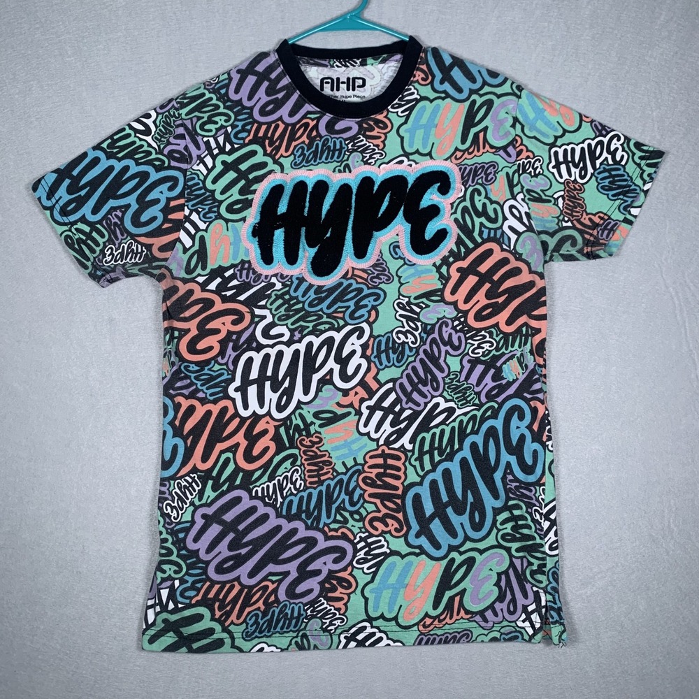 Another Hype Piece T-Shirt Mens XL Multi Color Graffiti Chenille Patch Graphic